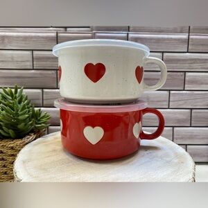 BW ❤️ (2) Heart Souper Mug  22oz  White& Red w/ BPA free lid NWT